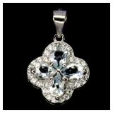 925 Sterling Silver Pendant Pear Aquamarine 4x3mm