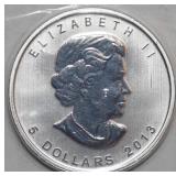 Canada $5 2012 Silver Maple Leaf  25th Anniversary