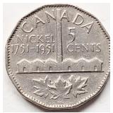 Canada 1751-1951 George VI, FIVE CENTS coin