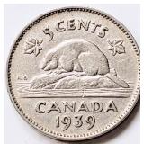 Canada 1939 George VI FIVE CENTS coin