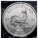 South Africa 2021 Krugerrand 1oz Silver Bullion -