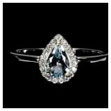 925 Sterling Silver Ring Pear Aquamarine 7x5mm Nat