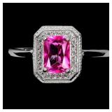 925 Sterling Silver Ring Octagon Pink Topaz 7x5mm
