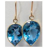 APPR $730 10K Gold 1G Blue Topaz 4.1Ct Earring App