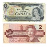 Lot of 2 1973 $1 & 1986 $2 Canada Banknotes