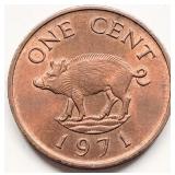 Bermuda 1971 Elizabeth II ONE CENT coin bronze AU