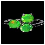 925 Sterling Silver Ring Oval Green Opal 6x4mm Nat