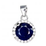 925 Sterling Silver Pendant Round Blue Sapphire 7m