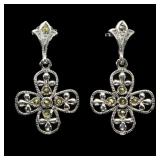 925 Sterling Silver Earrings Round Marcasite 1.5mm