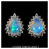 925 Sterling Silver Earrings Pear Fire Opal 6x4mm