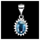 925 Sterling Silver Pendant Oval Blue Sapphire 7x5