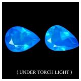 Pair 2pcs Pear Cut Natural Hot Rainbow Blue Opal E