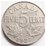 Canada 1927 George V FIVE CENTS coin