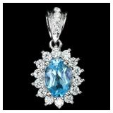 925 Sterling Silver Pendant Oval Swiss Blue Topaz