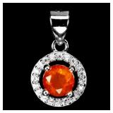 925 Sterling Silver Pendant Round Orange Opal 5mm
