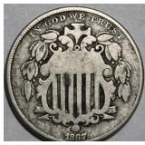 USA Shield Nickel 1867 No Rays
