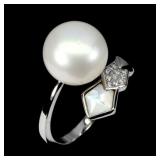 925 Sterling Silver Ring Round Pearl 10mm Mother O
