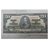 Canada $20 Banknote 1937 BC-25c Coyne Towers