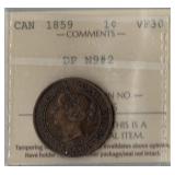 ICCS VF 30 1859 Canada Large Cent Coin