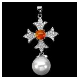 925 Sterling Silver Pendant Round Orange Opal 5mm
