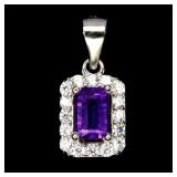 925 Sterling Silver Pendant Octagon Amethyst 7x5mm