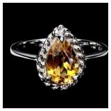 925 Sterling Silver Ring Pear Citrine 10x7mm Natur