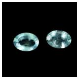 Pair 2pcs Oval Cut Unheated Bluish Green Emerald B