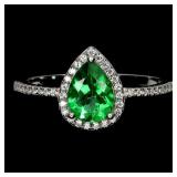 925 Sterling Silver Ring Pear Green Topaz 8x6mm Na