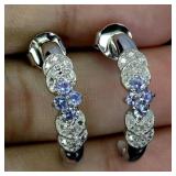 925 Sterling Silver Earrings Round Tanzanite 2mm N