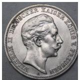 German States Prussia Wilhelm II 1909A 3 Marks