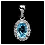 925 Sterling Silver Pendant Oval Swiss Blue Topaz