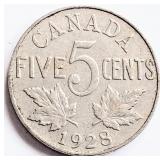 Canada 1928 George V FIVE CENTS coin