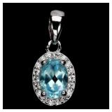 925 Sterling Silver Pendant Oval Swiss Blue Topaz