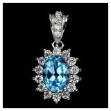 925 Sterling Silver Pendant Oval Swiss Blue Topaz