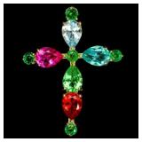 925 Sterling Silver Pendant Pear Mix Topaz 7x5mm C