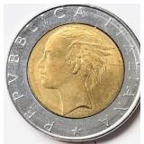 Italy 1986 500 LIRE bi-metallic coin 25.8mm