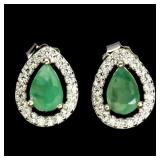 925 Sterling Silver Earrings Pear Emerald 6x4mm Na