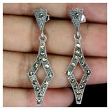 925 Sterling Silver Earrings Round Marcasite Natur