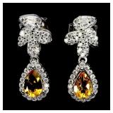 925 Sterling Silver Earrings Pear Citrine 6x4mm Na