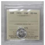 ICCS Canada Ten Cents 1951 MS-64