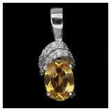 925 Sterling Silver Pendant Oval Citrine 7x5mm Nat