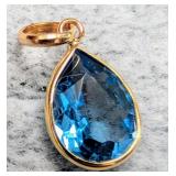 10K Gold Blue Topaz 2.2ct Pendant Retail
