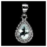 925 Sterling Silver Pendant Pear Aquamarine 6x4mm