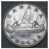 Canada Silver Dollar 1937 Double HP