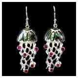 925 Sterling Silver Earrings Round Ruby Mop Jellyf