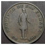 Cda Token LC-8B1 Quebec Bank Un Sou 1837 1/2 Penny