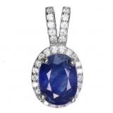 925 Sterling Silver Pendant Oval Blue Sapphire 8x6