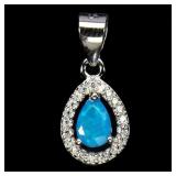 925 Sterling Silver Pendant Pear Blue Opal 6x4mm N