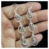925 Sterling Silver Earrings Pear Sky Blue Topaz 7
