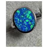 Silver 4g Opalite Ring Size 6ï¿½7 Rhodium Size 6